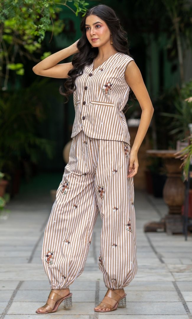 Sandstone Brown Striped Co-Ord Set