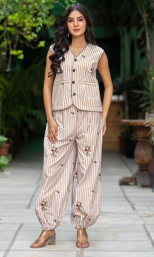 Sandstone Brown Striped Co-Ord Set