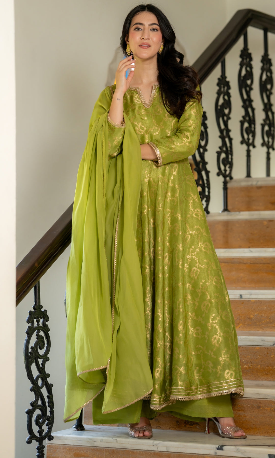 Meher Pista Brocade Anarkali Set