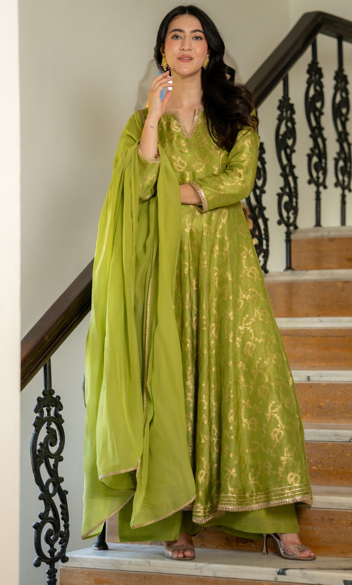 Meher Pista Brocade Anarkali Set