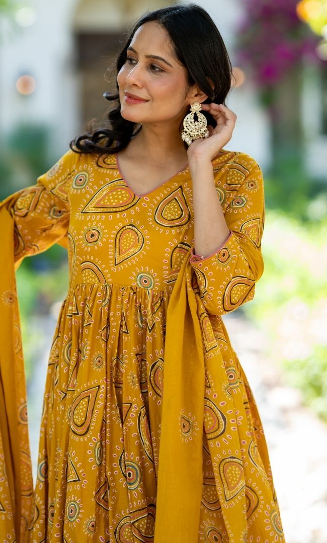 Ajrakh Aura Anarkali Set