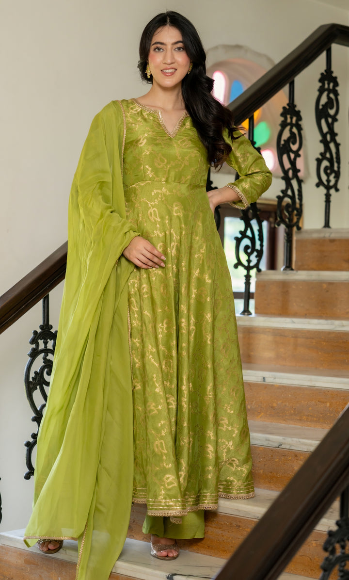 Meher Pista Brocade Anarkali Set