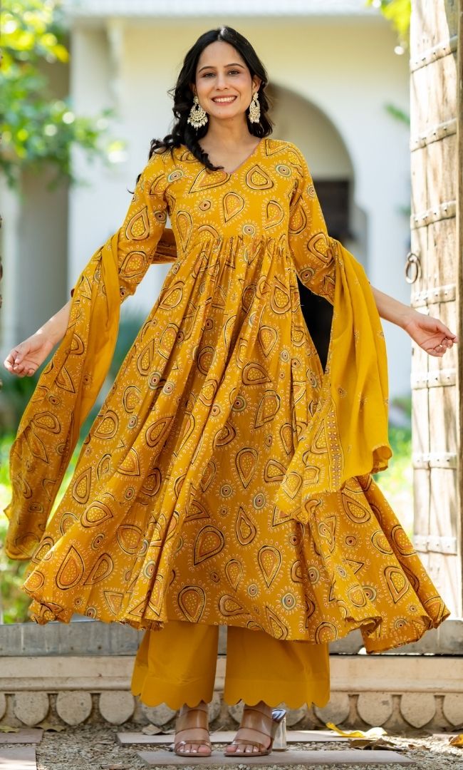 Ajrakh Aura Anarkali Set