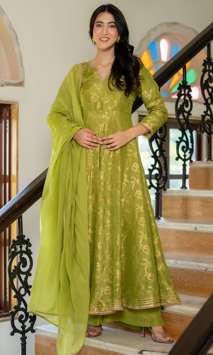 Meher Pista Brocade Anarkali Set