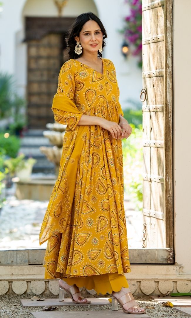 Ajrakh Aura Anarkali Set