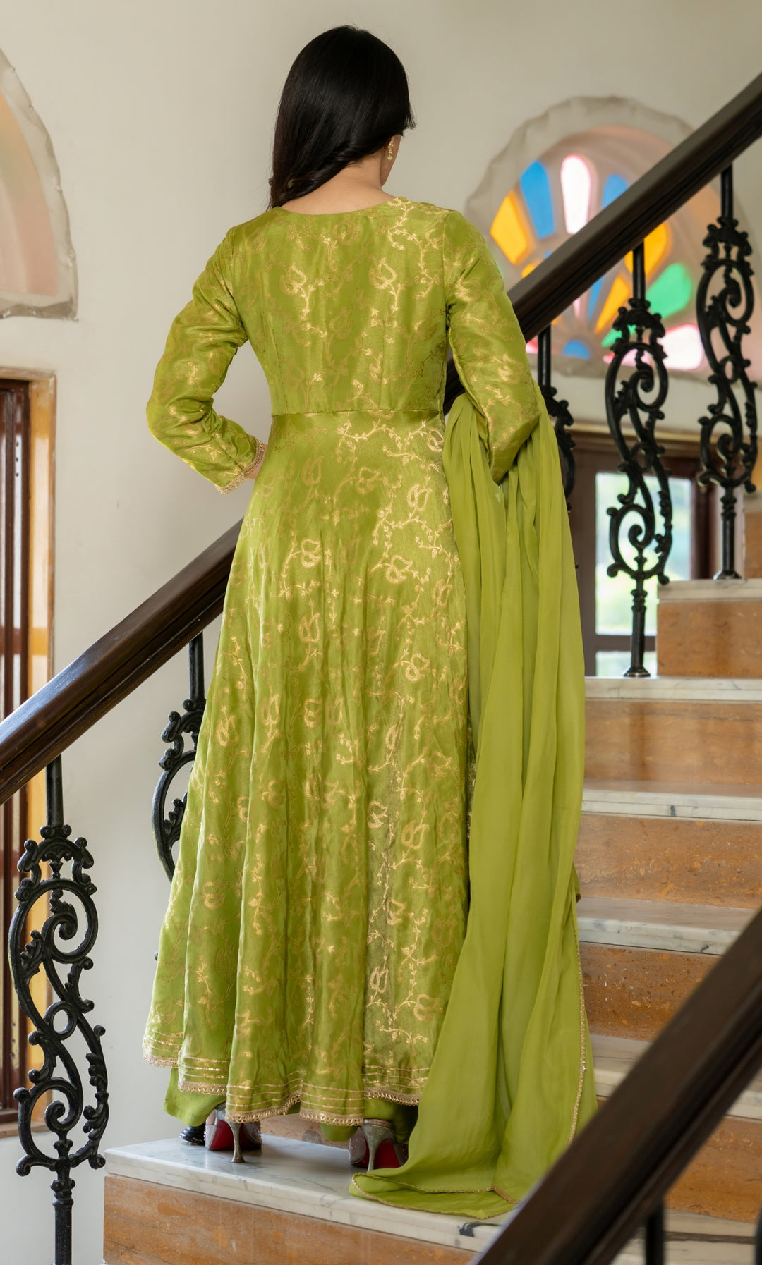 Meher Pista Brocade Anarkali Set