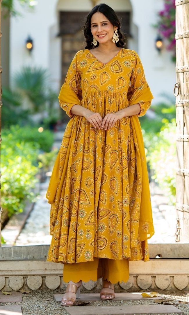 Ajrakh Aura Anarkali Set