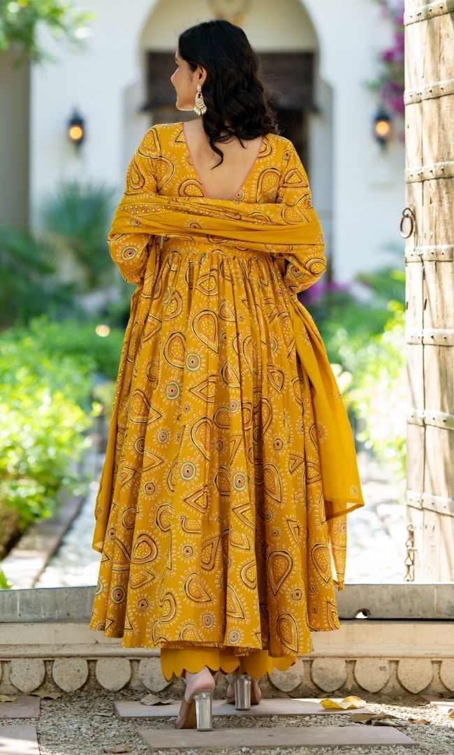 Ajrakh Aura Anarkali Set