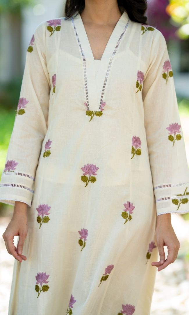 K-Vibe Lilac Lotus Kurta Co ord Set
