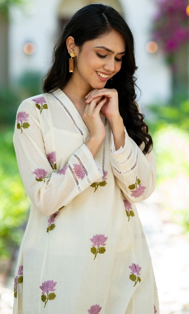 K-Vibe Lilac Lotus Kurta Co ord Set