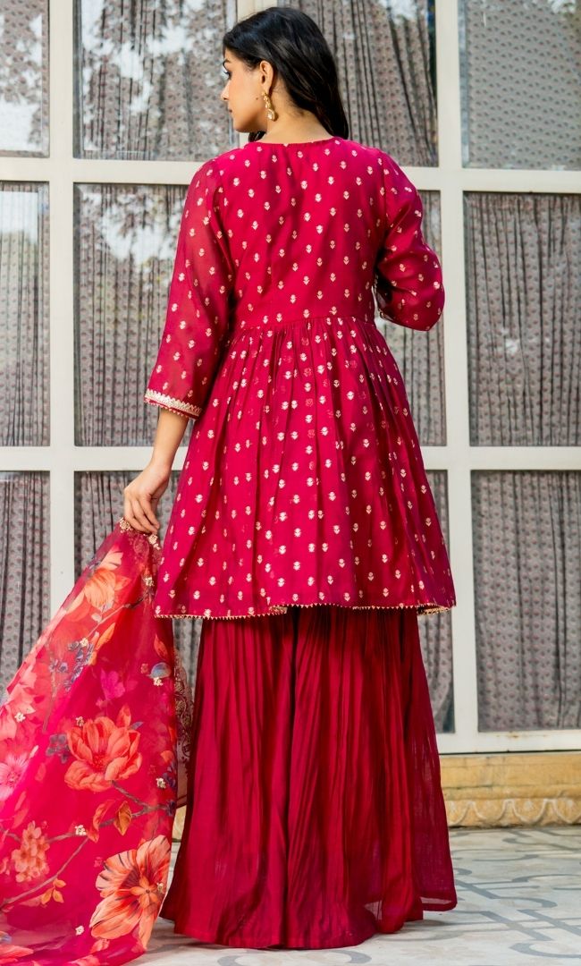 Rouge Pink Chanderi Sharara Set