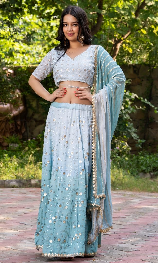 Ocean Blue Embellished Lehenga Set
