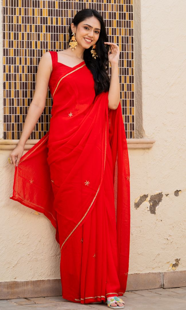 Scarlet Red Handwork Saree