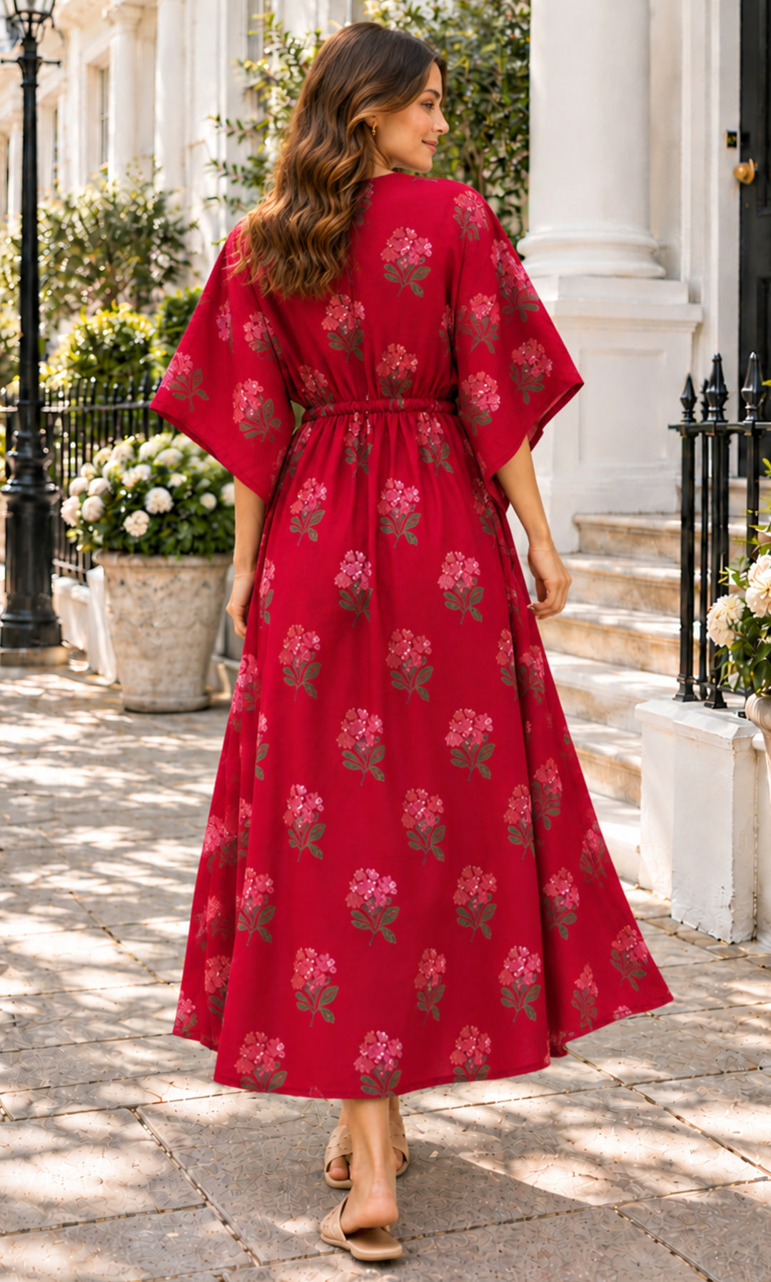Crimson Rose Floral Kaftan