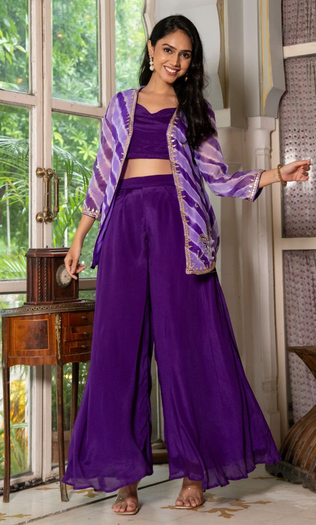Purple Adaah Leheriya Set