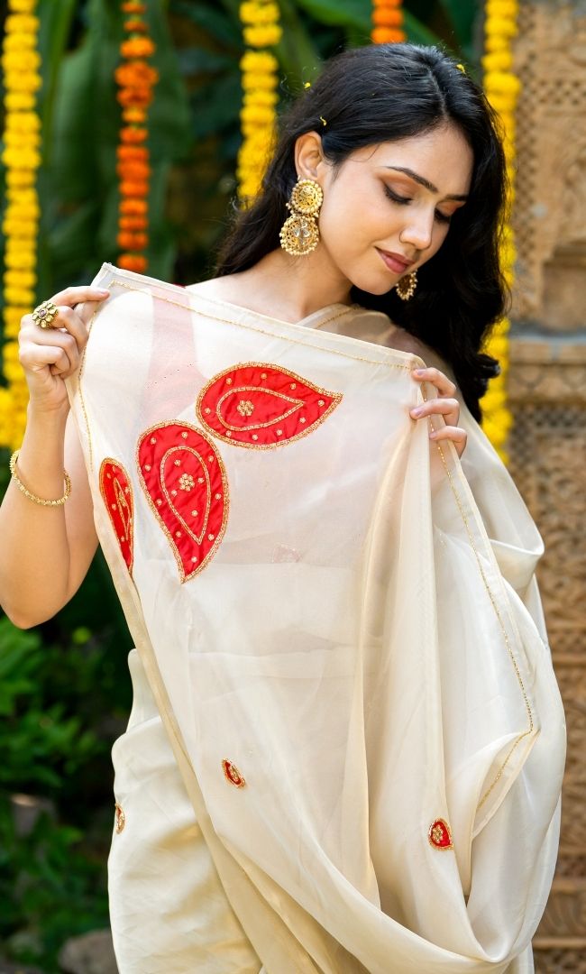 Shell White Tissue Saree
