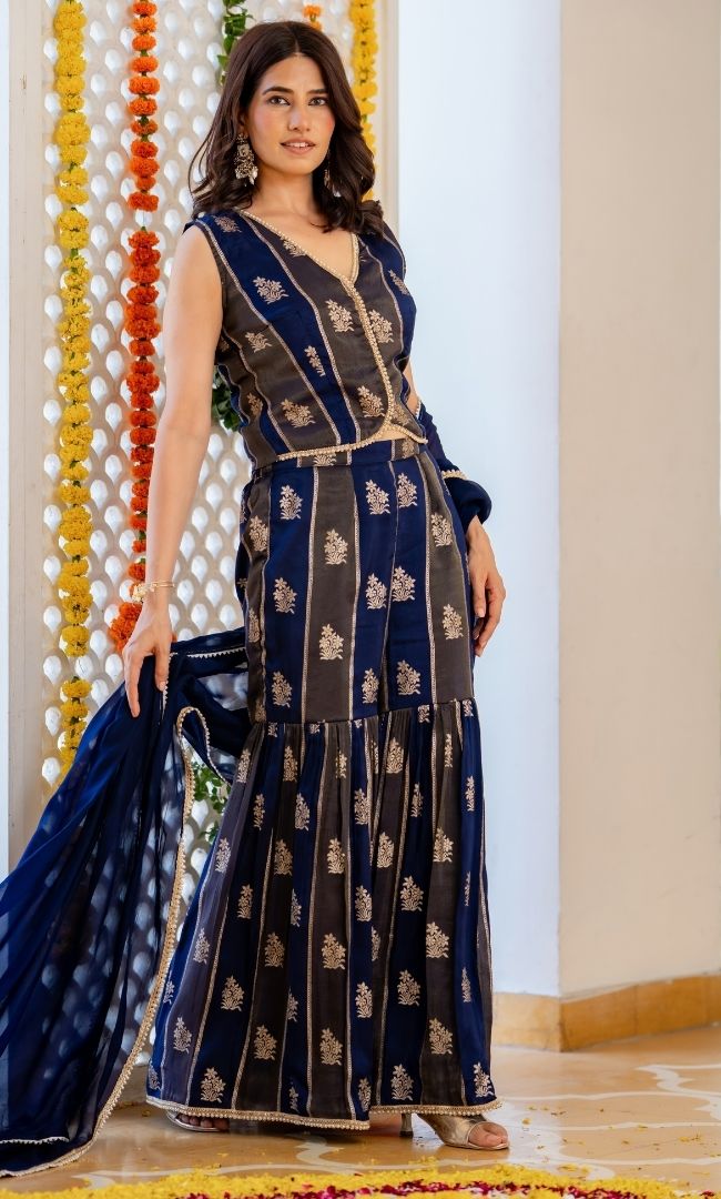 Blue Hour Brocade Sharara Set