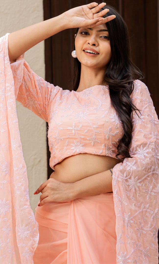 Divine Peach Ethnic Skirt Set