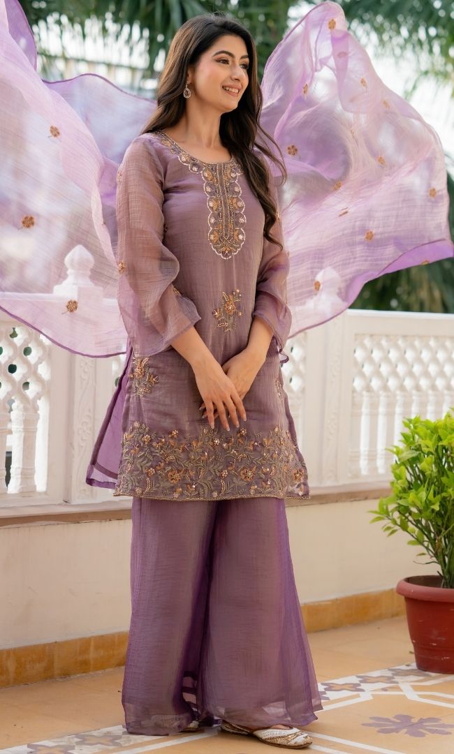 Aveline Purple Embrodiered Suit Set