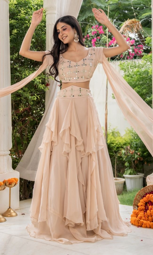 Moonlit beige Lehenga Set