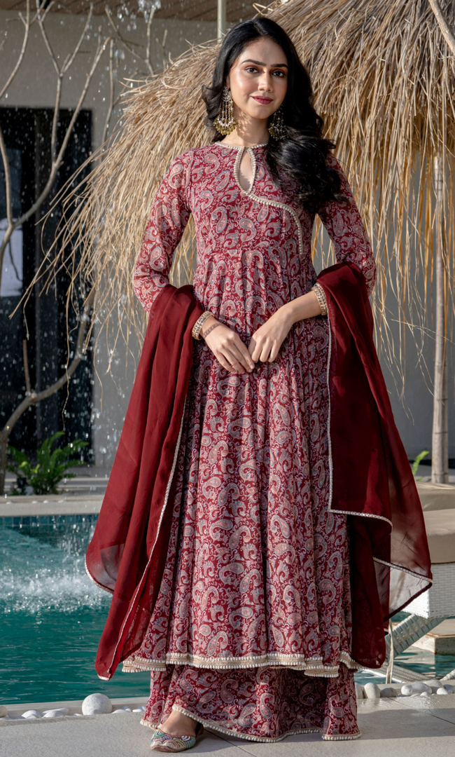 Roop Maroon Georgette Anarkali