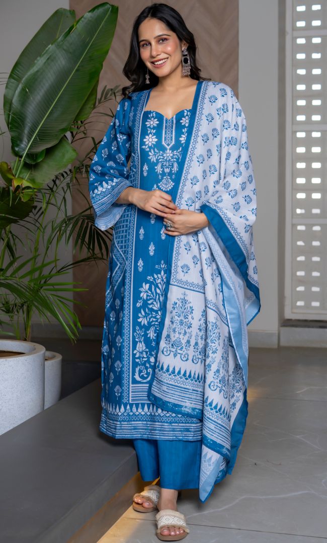 Indigo Printed Suit Set