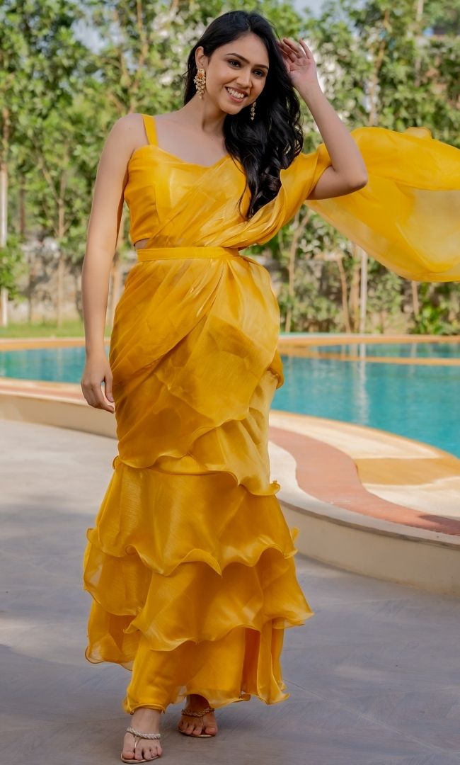 Perry Yellow Ruffle Saree