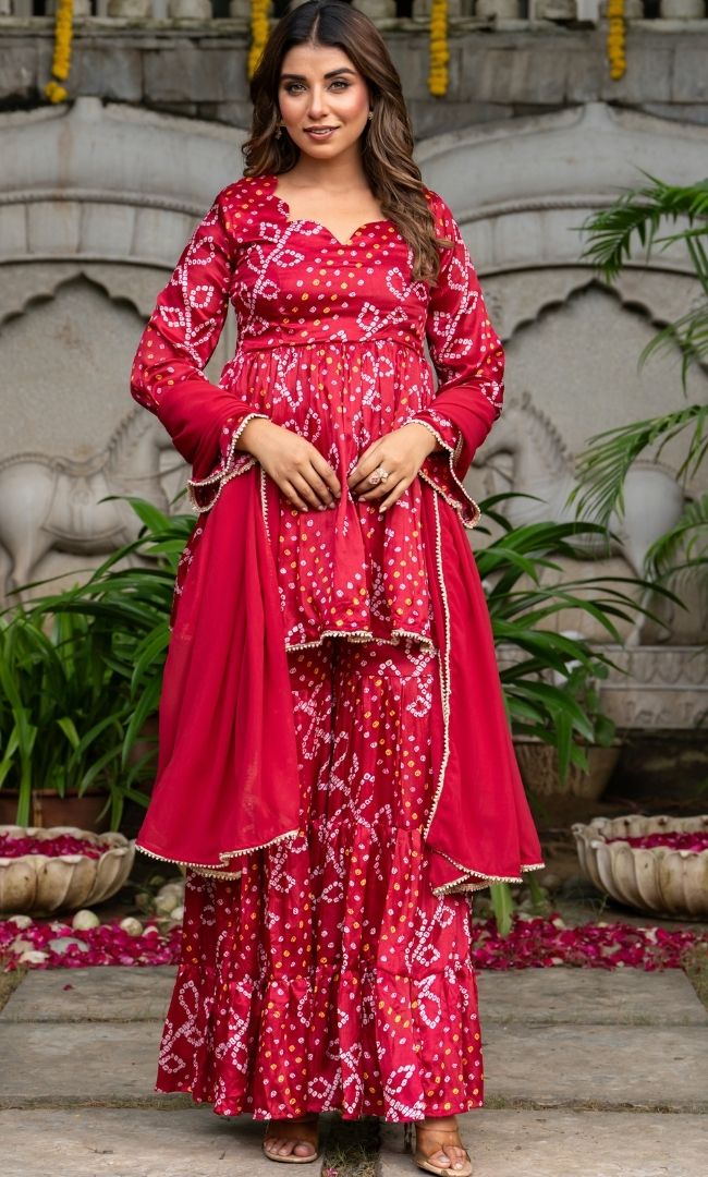 Mehar Bandhani Sharara Set
