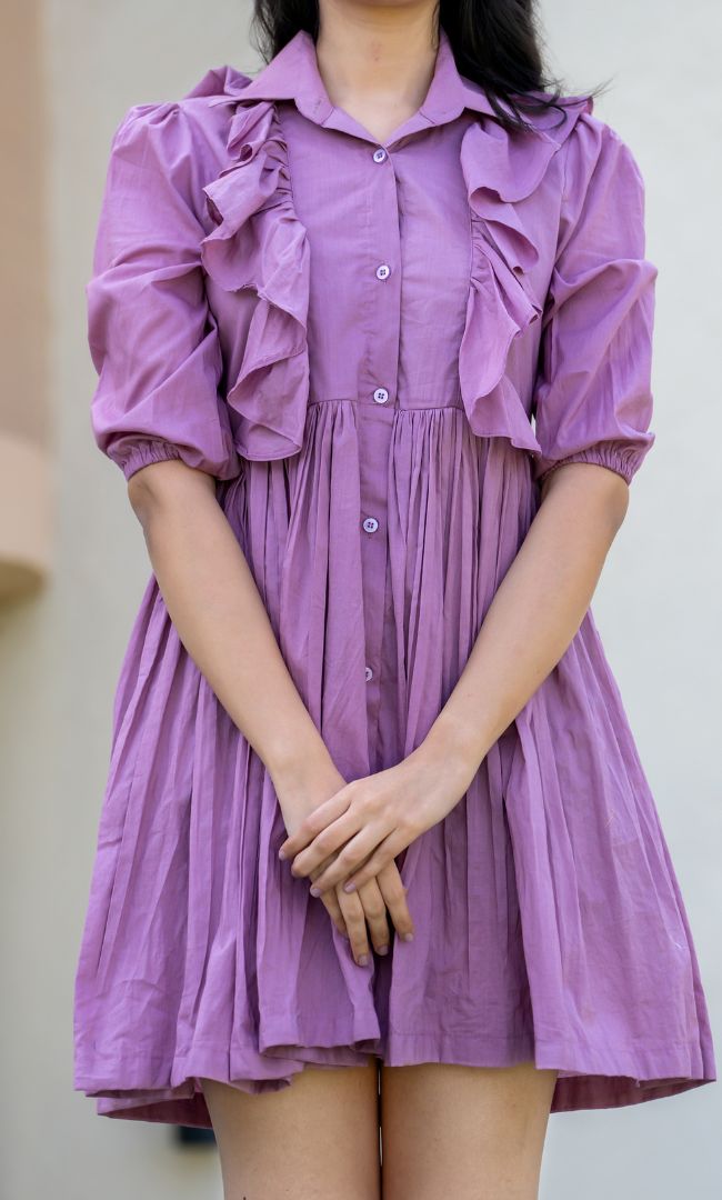 Puce Cotton Mini Dress