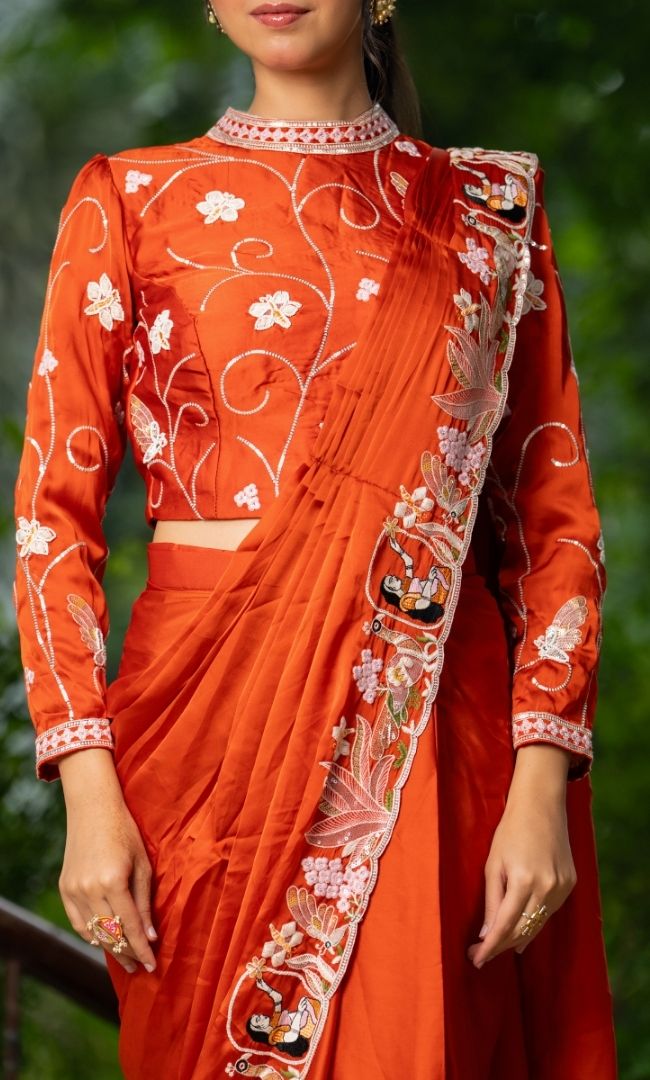Meghavi Orange Saree