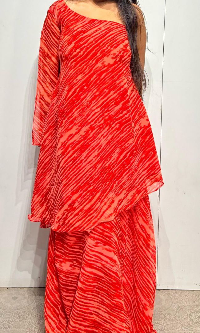 One Shoulder Red Leheriya Set