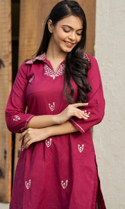 Maroon Embroidered Kurta Pant Set