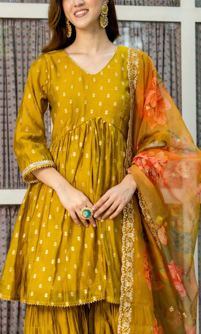 Goldenrod Chanderi Sharara Set