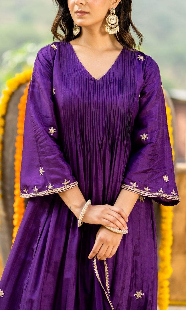 Deep Purple Embroidered Suit Set
