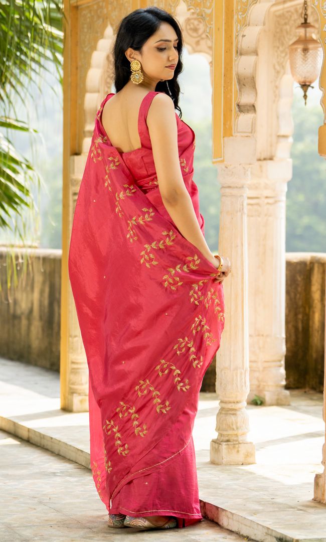 Brilliant rose aari work saree