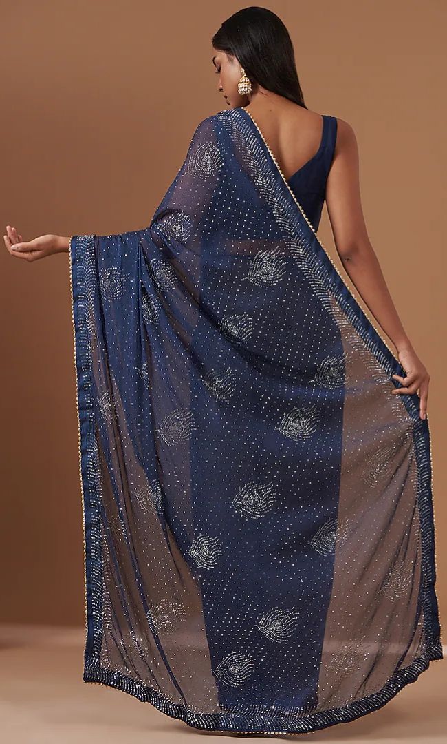 Navy Blue Embellished Saree