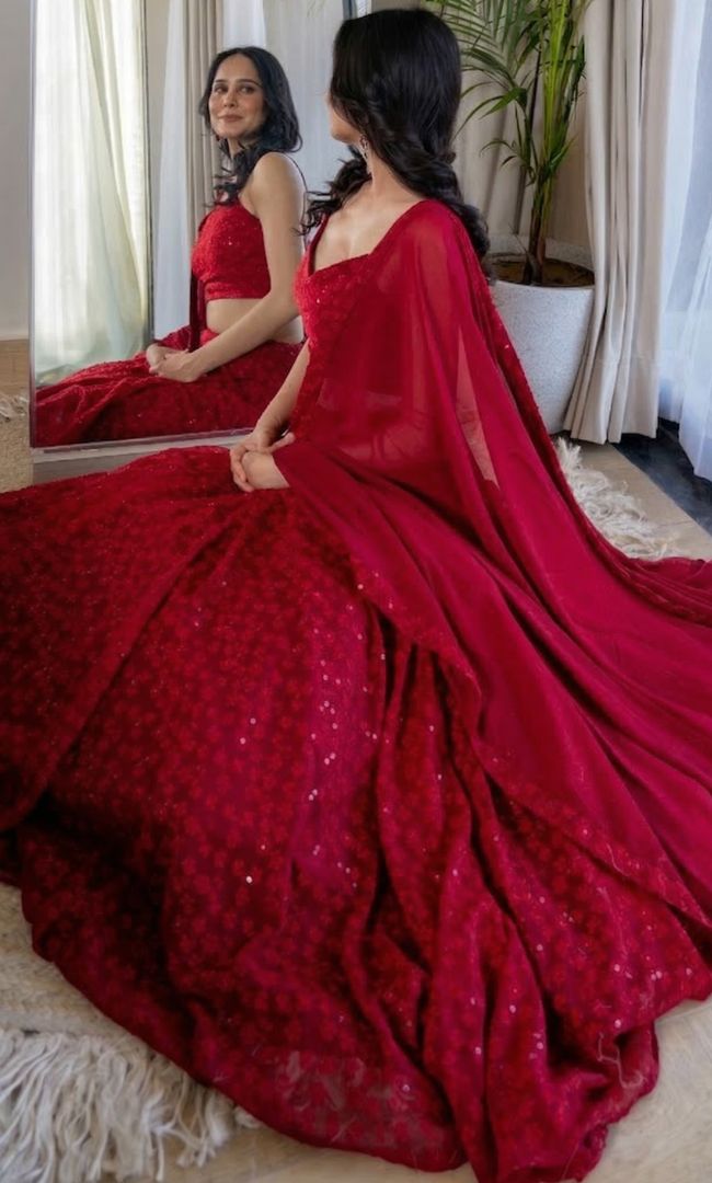 Twilight Red Chikankari Lehenga