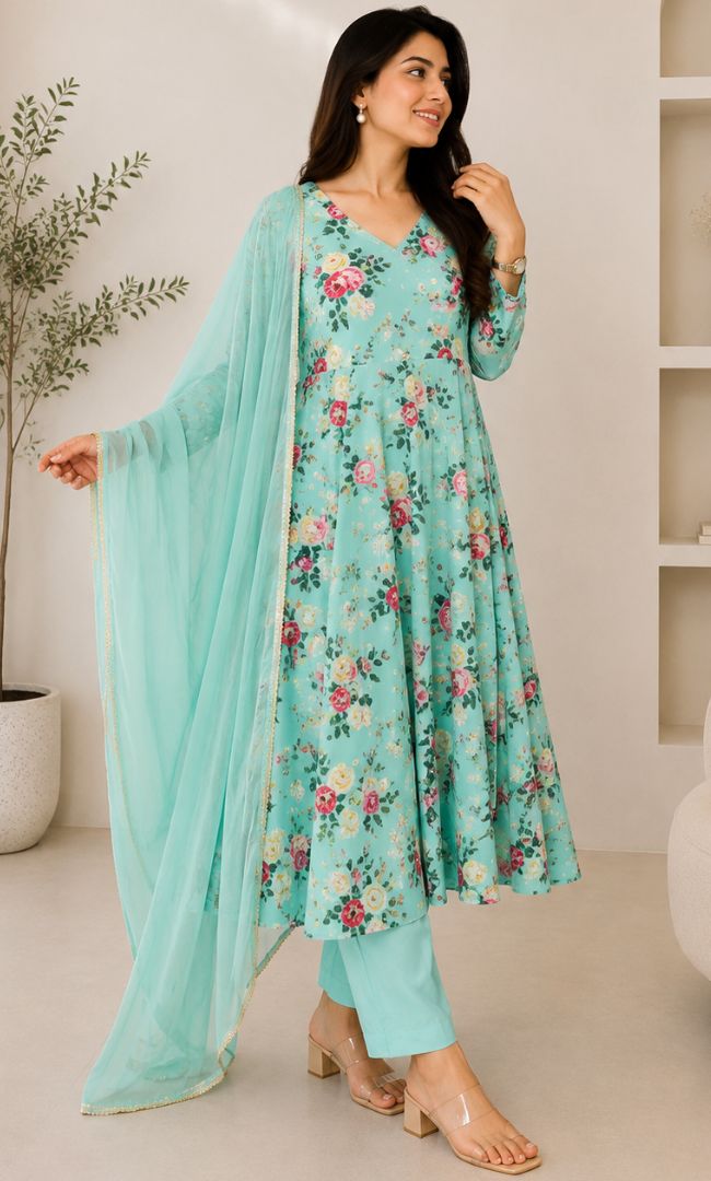 Mint Blossom Anarkali Set