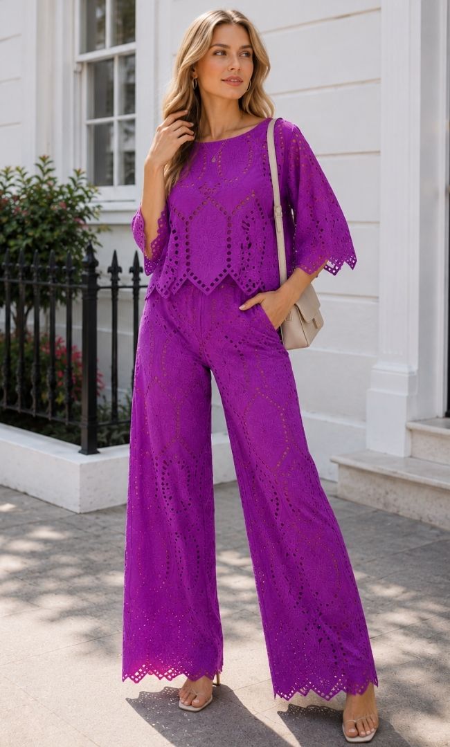 Purple Schiffli Co-Ord Set