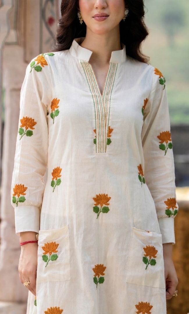 Seoul Mustard Lotus Kurta Co ord Set