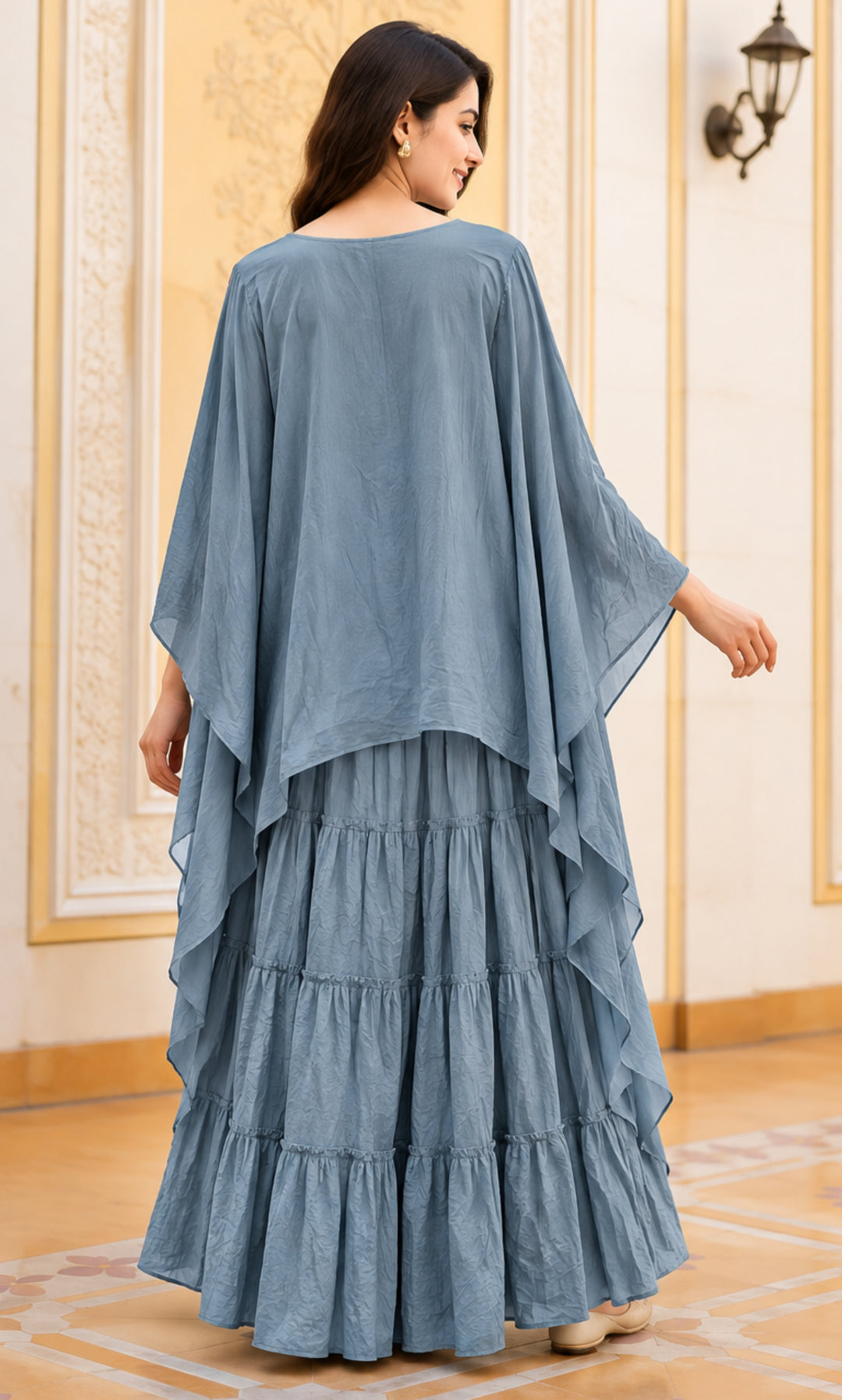Silver Sky Chinnon Sharara Set