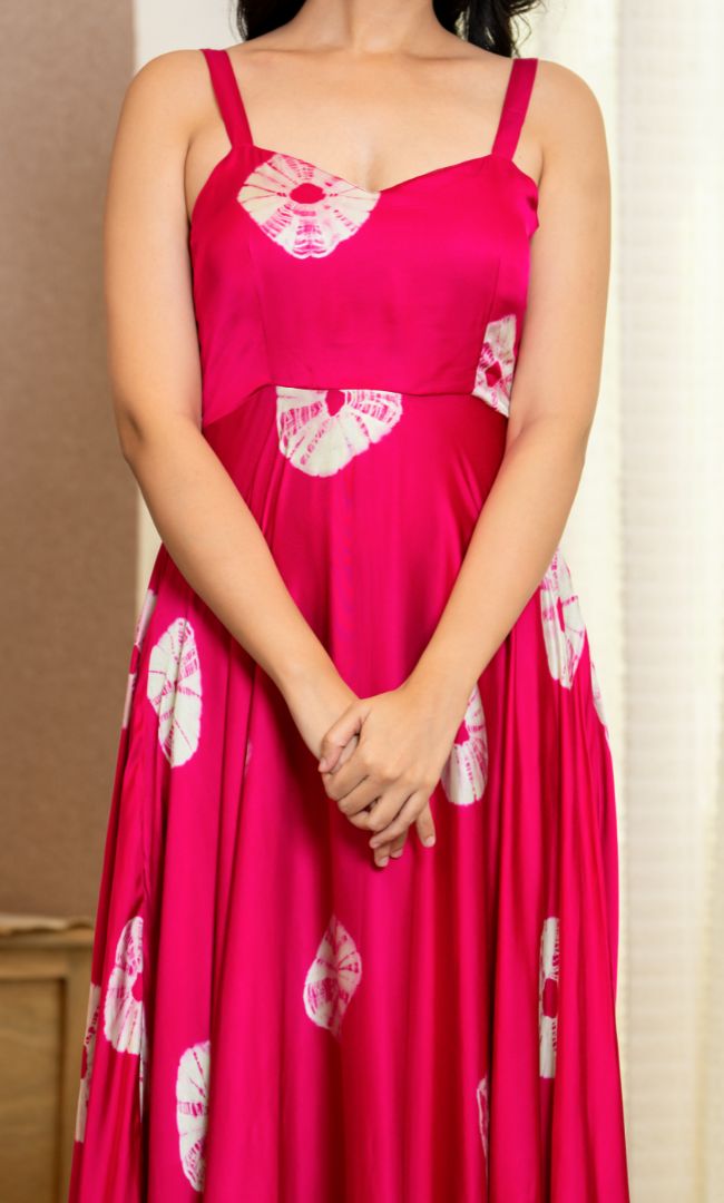 Fuchsia Fan- Print Ruffle Maxi Dress
