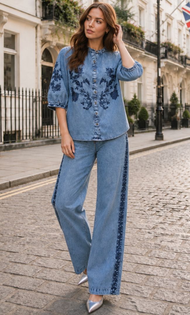 Blue Denim Embroidered Co ord Set