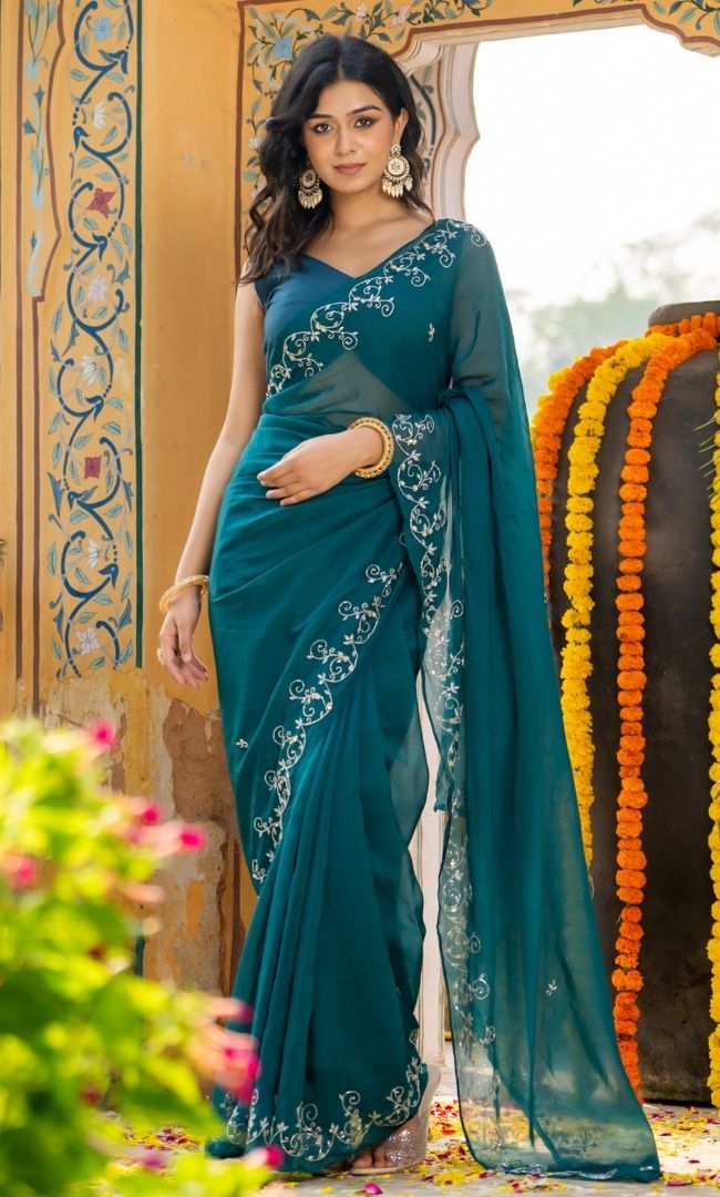 Pansy Blue Organza Saree