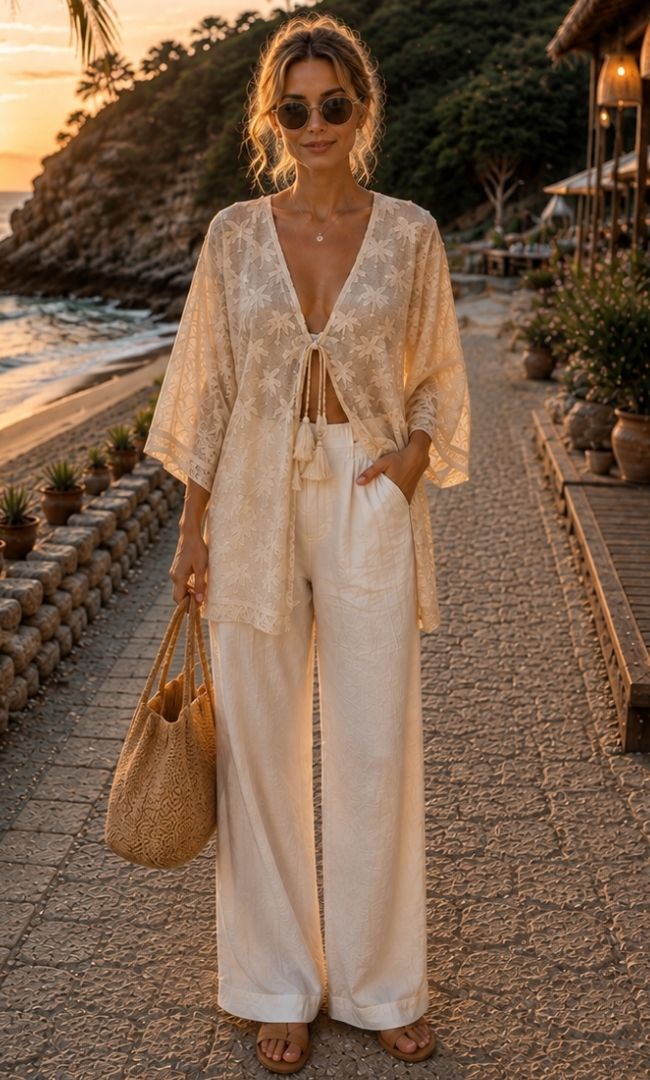 The Ivory Palm Crochet Kimono
