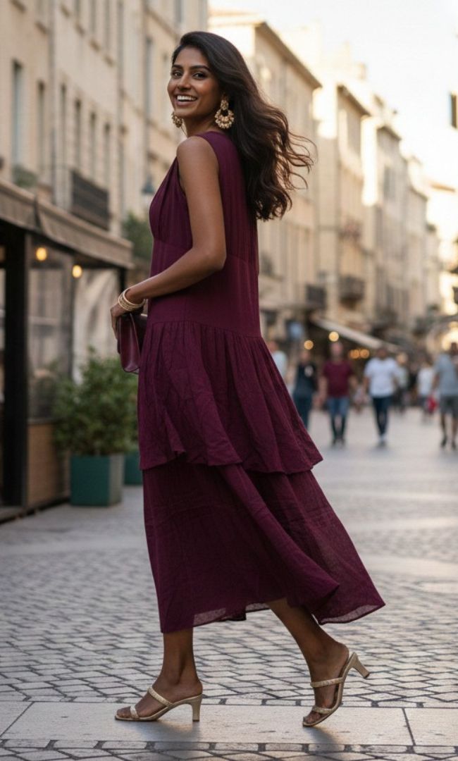 Burgundy Pleated Grace Dress