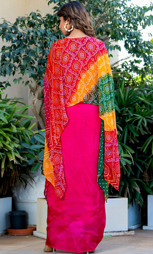 Hot Pink Bandhej Skirt Set