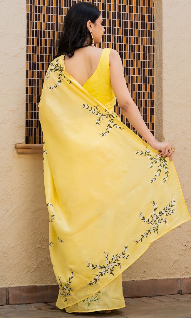 Yellow Handpainted Saree
