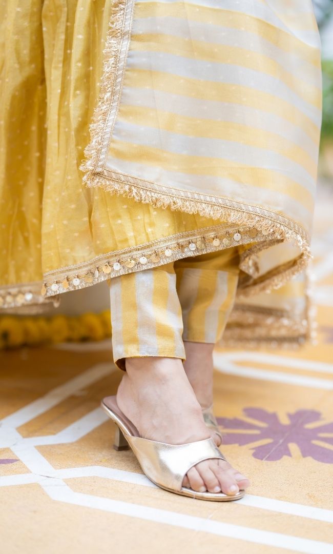 Yumna Yellow Tissue Anarkali Suit Set