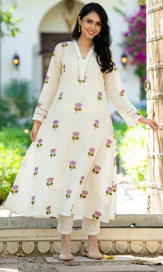 K-Vibe Lilac Lotus Kurta Co ord Set